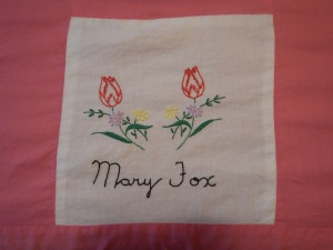 embroidery by Mary Fox, Silver Valley Ladies Club Canadian Centennial Friendship Bedspread