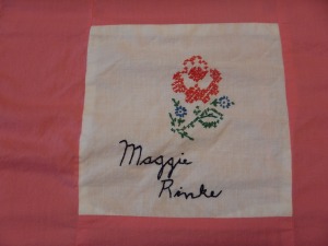 embroidery by Maggie Rinke, Silver Valley Ladies Club Canadian Centennial Friendship Bedspread
